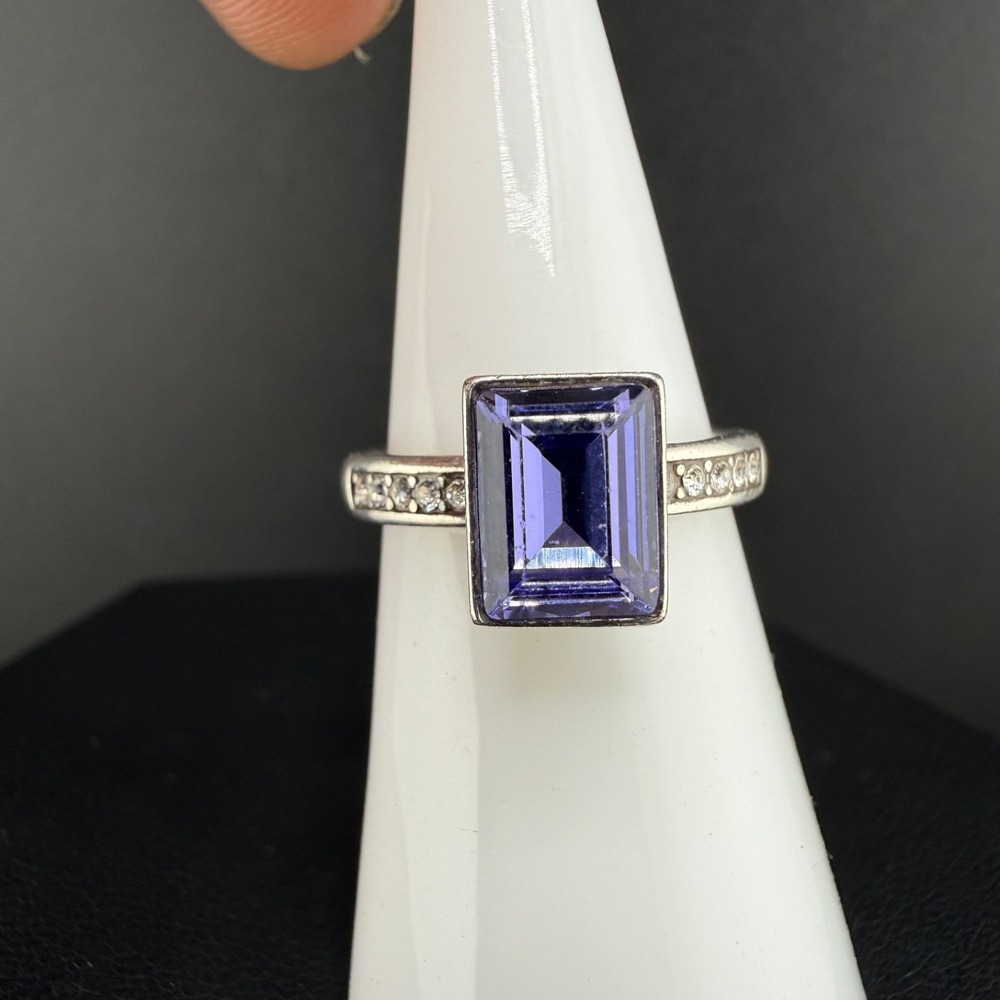 Vintage Brighton Ring Purple Rhinestone Emerald Cut Cocktail Size 6